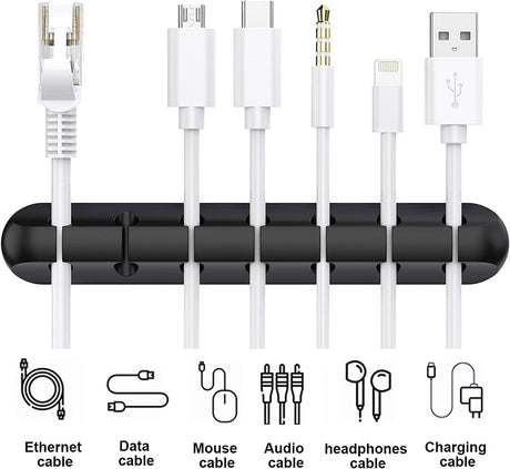 Black Cable Clips - Set of 3 - Self-Adhesive Cable Holders - Cable Management for Desk & Office