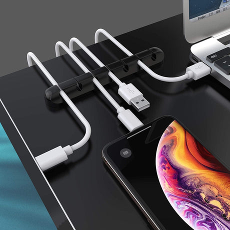 Black Cable Clips - Set of 3 - Self-Adhesive Cable Holders - Cable Management for Desk & Office