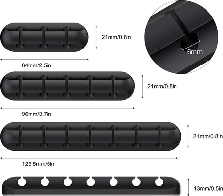 Black Cable Clips - Set of 3 - Self-Adhesive Cable Holders - Cable Management for Desk & Office