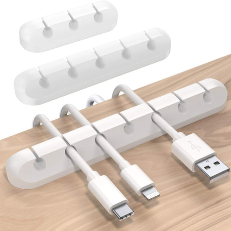 White Cable Clips - Set of 3 - Self-Adhesive Cable Holders - Cable Management for Desk & Office