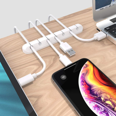 White Cable Clips - Set of 3 - Self-Adhesive Cable Holders - Cable Management for Desk & Office