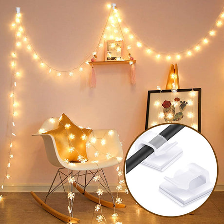 Transparent Cable Clips - Set of 60 - Self-Adhesive Cable Holders - For Cable Management & Christmas Lights