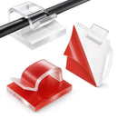 Cable Clips Transparent Red - Set of 60 - Self-Adhesive Cable Holders - For Christmas Lights & Cable Management - Indoor & Outdoor