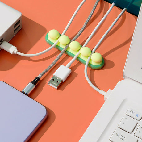 Pea Pod Cable Organizer - Green - Self-Adhesive Cable Holder - Silicone - For Office & Home