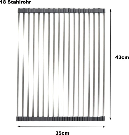 Roll-up Dish Draining Rack Black - 43 x 35 cm - Sink Roll Mat - Draining Grid for Dishes & Vegetables