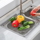 Roll-up Dish Draining Rack Grey - 43 x 35 cm - Sink Roll Mat - Draining Grid for Dishes & Vegetables