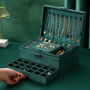 Velvet Jewelry Box with Lock - 3 Layers - Large Jewelry Organizer for Women - With Drawers & Compartments - Green