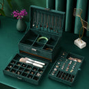 Velvet Jewelry Box with Lock - 3 Layers - Large Jewelry Organizer for Women - With Drawers & Compartments - Green