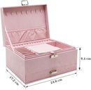 Velvet Jewelry Box with Lock - 3 Layers - Large Jewelry Organizer for Women - With Drawers & Compartments - Pink