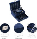 Velvet Jewelry Box with Lock - 3 Layers - Large Jewelry Organizer for Women - With Drawers & Compartments - Blue