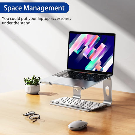 Ergonomic Aluminum Laptop Stand - Removable & Height Adjustable - Suitable for 10-14 inch Notebooks - Metal Silver