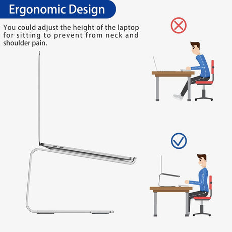 Ergonomic Aluminum Laptop Stand - Removable & Height Adjustable - Suitable for 10-14 inch Notebooks - Black