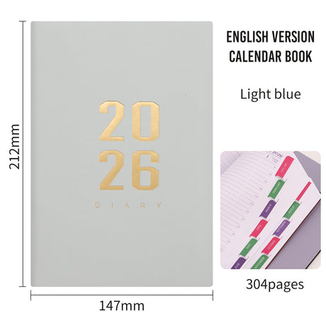 2026 Agenda - Daily Agenda - A5 Format - 1 Day per Page - 304 Pages - [light blue] - Hardcover