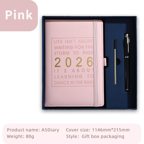 Agenda 2026 - Daily Agenda & Planner - A5 Format - 365 Day Overview - Hardcover - [Pink]