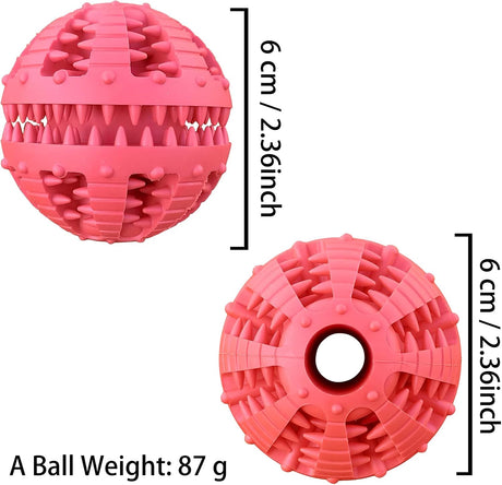 Dog Toys - 2 Pieces Teeth Cleaning Balls - Natural Rubber with Treat - Tear-Resistant - For Dogs and Cats