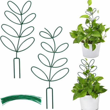 Plant Support Climbing Plants - Leaf-Shaped Plant Climbing Rack - Decorative Plant Pole for Indoor Use - Includes 20 Tie Straps - Green