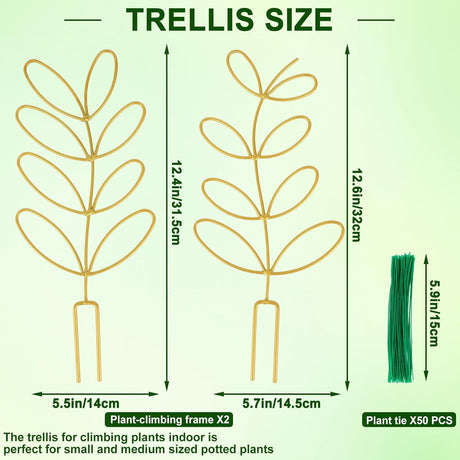 Plant Support Climbing Plants - Leaf-Shaped Plant Climbing Rack - Decorative Plant Pole for Indoor Use - Includes 20 Tie Straps - Green