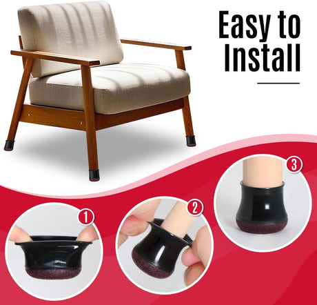 Black Chair Leg Caps - Set of 24 - Size M - Silicone Floor Protectors - Against Scratches and Noise