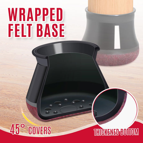 Black Chair Leg Caps - Set of 24 - Size M - Silicone Floor Protectors - Against Scratches and Noise