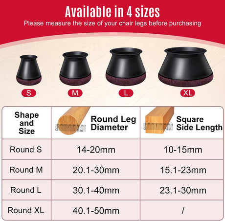 Black Chair Leg Caps - Set of 24 - Size S - Silicone Floor Protectors - Against Scratches and Noise