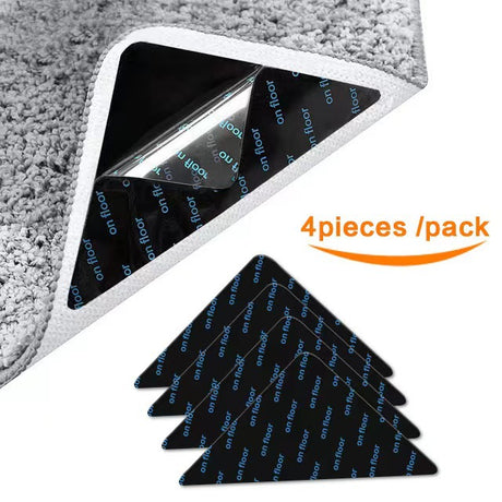 Rug Stoppers - Set of 4 - Anti-Slip for Carpet - Washable & Reusable - Triangular Black