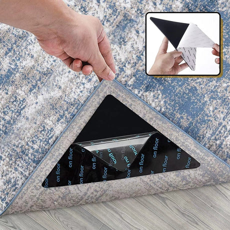 Rug Stoppers - Set of 8 - Anti-Slip for Carpet - Washable & Reusable - Triangular Black