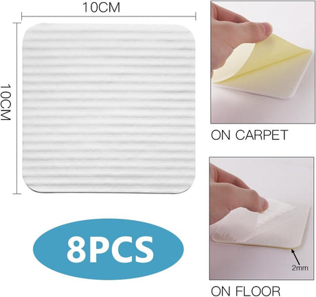 Rug Stoppers Square - Set of 8 - 10 x 10 cm - Anti-Slip Pads for Carpet - Washable & Reusable - White