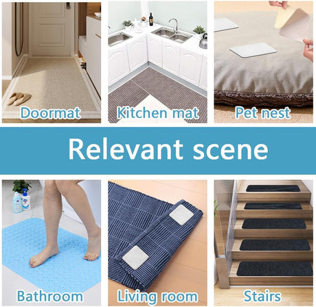Rug Stoppers Square - Set of 8 - 10 x 10 cm - Anti-Slip Pads for Carpet - Washable & Reusable - White