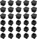 Square Tube Caps 20x20 mm - Set of 30 - Black - Insert Caps for Furniture & Chairs