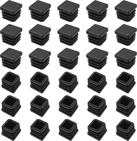 Square Tube Caps 20x20 mm - Set of 30 - Black - Insert Caps for Furniture & Chairs