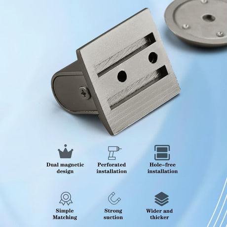 Magnetic Door Stopper Floor Gray - No Drilling - Self-adhesive - Metal - Including Raising Disc