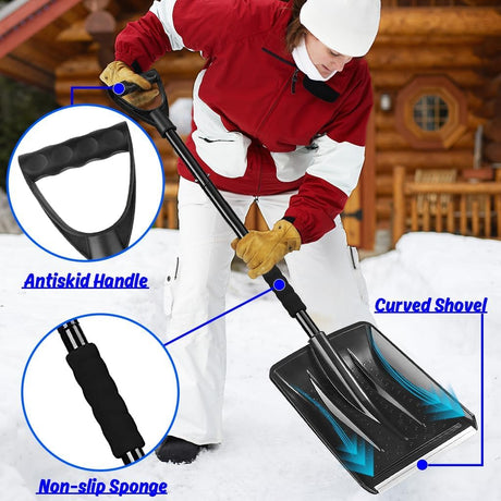 Snow Shovel - Lightweight & Portable - Snow Plow for Car, Driveway & Camping - Black