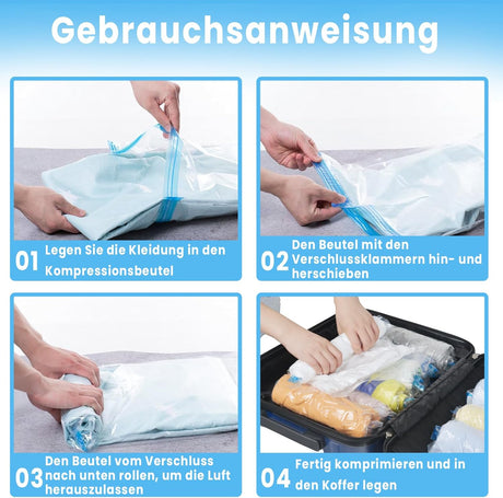 Roll Up Vacuum Bags for Travel - Pack of 14 - Clothing Compression Bags - No Pump Needed - 3 Sizes (35x50/40x50/40x60 cm)
