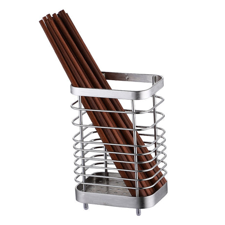 Stainless Steel Kitchen Utensil Holder - Countertop Cutlery Basket - Stainless Steel - Round Pot for Spatulas and Cutlery - Silver