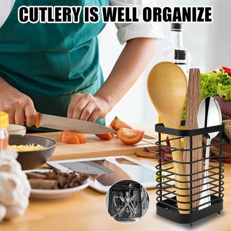 Stainless Steel Kitchen Utensil Holder - Countertop Cutlery Basket - Stainless Steel - Round Pot for Spatulas and Cutlery - Silver