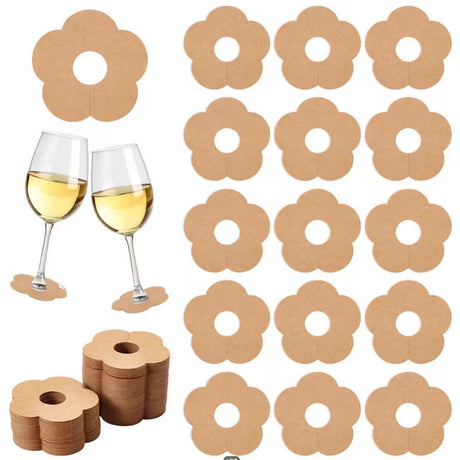 100 Pieces Wine Glass Markers Paper - Blank Flower Place Cards - DIY Wine Hangers for Weddings & Parties - Brown