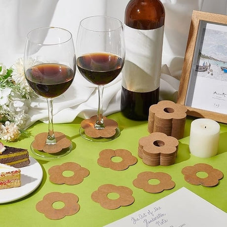 100 Pieces Wine Glass Markers Paper - Blank Flower Place Cards - DIY Wine Hangers for Weddings & Parties - Brown