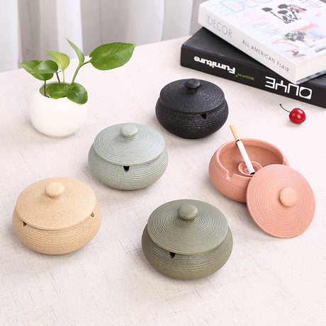 Ceramic Ashtray with Lid - Retro Green/Brown - Wind Ashtray for Outdoor & Indoor Use - Glazed Earthenware