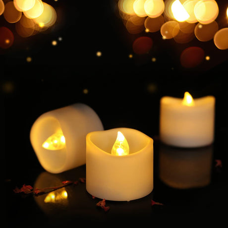14x LED Candles - Moving Flame & Real Wax - 3D Wick - Battery Operated - For Christmas and Mood Lighting