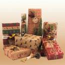 Christmas Wrapping Paper - 6 Sheets - Retro & Vintage Design - Complete Set with 2x Rope, Tape & Stickers - Gift Wrap