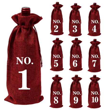 Linen wine bags - jute wine bags - blind tasting - drawstring bags - wine bottle protectors - 10 pieces - red