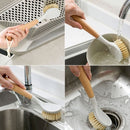 Natural Sisal Dishwashing Brush with Wooden Handle – Eco-Friendly Pan and Dish Brush – Long Handle Kitchen Cleaning Brush – Durable & Scratch-Free
