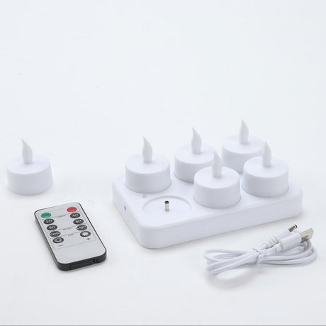 Rechargeable LED Candles with - Electronic Candle - Plastic Tea Lamp - Halloween, Birthday, Valentine's Day Home Decor - Rechargeable - 6 Seats - White
