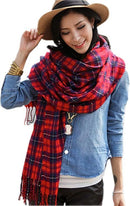 Plaid Blanket Scarf for Women, Winter Warm Tartan Wrap 200x65 cm with Fringe Tassel, Cashmere-Like Soft Plaid Design