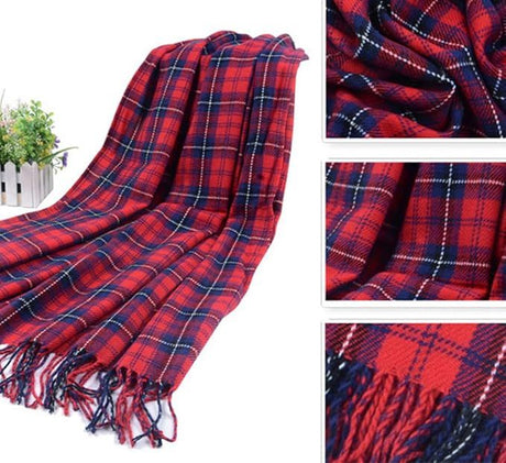 Plaid Blanket Scarf for Women, Winter Warm Tartan Wrap 200x65 cm with Fringe Tassel, Cashmere-Like Soft Plaid Design