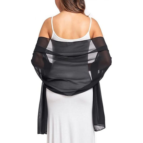 Soft Black Chiffon Shawl Wrap 190x45 cm for Wedding Evening Dress, Bridal Cape with Elegant Flowing Design, Lightweight Party Cover