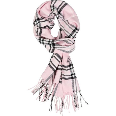 Light Pink Plaid Plum Feathers Super Soft Cashmere Feel Unisex Winter Scarf 180x30 cm, Breathable Checkered Print with Fringe for All Seasons