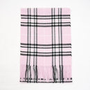 Light Pink Plaid Plum Feathers Super Soft Cashmere Feel Unisex Winter Scarf 180x30 cm, Breathable Checkered Print with Fringe for All Seasons