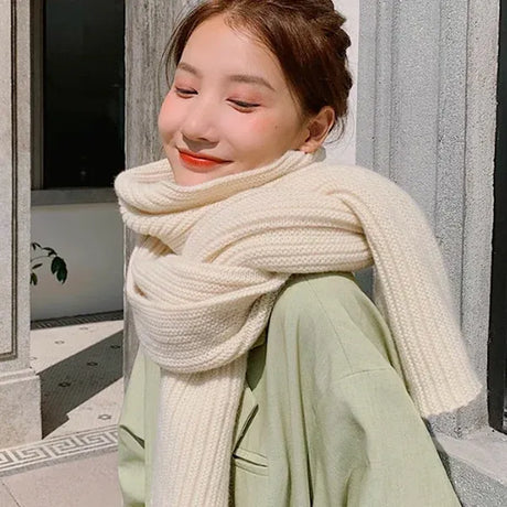 White Chunky Cable Knit Winter Scarf for Women and Men, 190x30 cm Warm Oversized Wrap, Soft Cashmere-Like Acrylic for Cold Weather Christmas Gift
