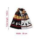 Black Winter Christmas Moose Pattern Knitted Long Thick Scarf with Snow Geometric Design, Reversible Warm Fair Isle Shawl for Men and Women